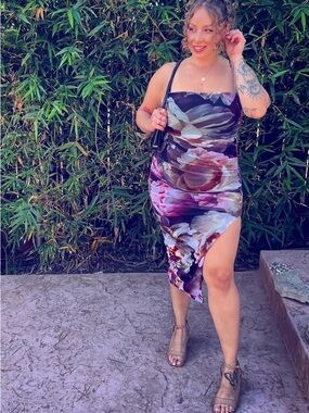 Express Floral Slip Midi Dress with Side Slit